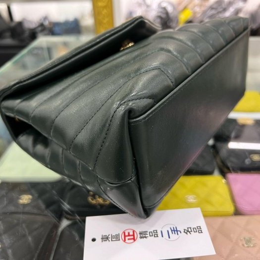 東區正精品㊣YSL Saint Laurent LOU LOU 深綠色全皮山形紋金釦雙鍊帶斜背包肩背包 RZ5113-4