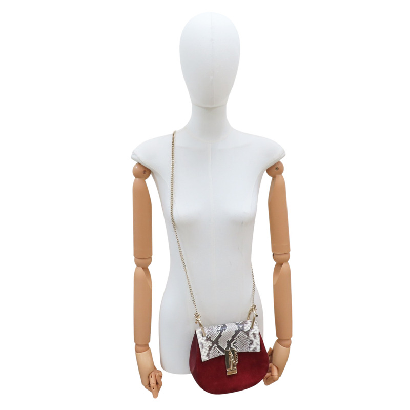紅色麂皮拚蛇皮 鏈帶肩背包【Chloe 克羅伊】 3S1031 H8V-7