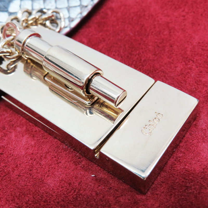 紅色麂皮拚蛇皮 鏈帶肩背包【Chloe 克羅伊】 3S1031 H8V-12