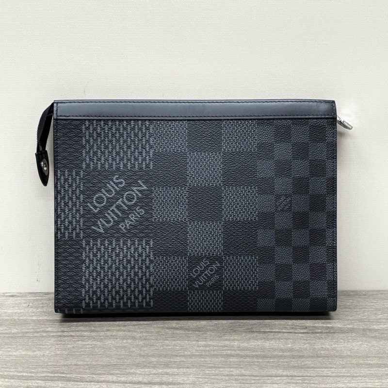 LV PochetteVoyage中號黑棋盤格花洗漱包芯片款 27*21*6 配件塵袋-6
