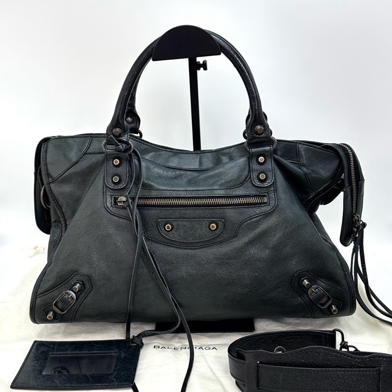 BALENCIAGA LE CITY中號手提肩背機車包38*24*13.5 98新配件塵袋鏡子-1