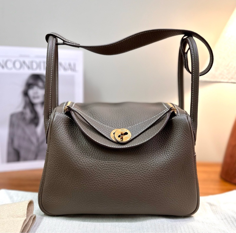 HERMES 大象灰金扣Lindy26手提肩背包26*17*13 98新配件塵袋-1