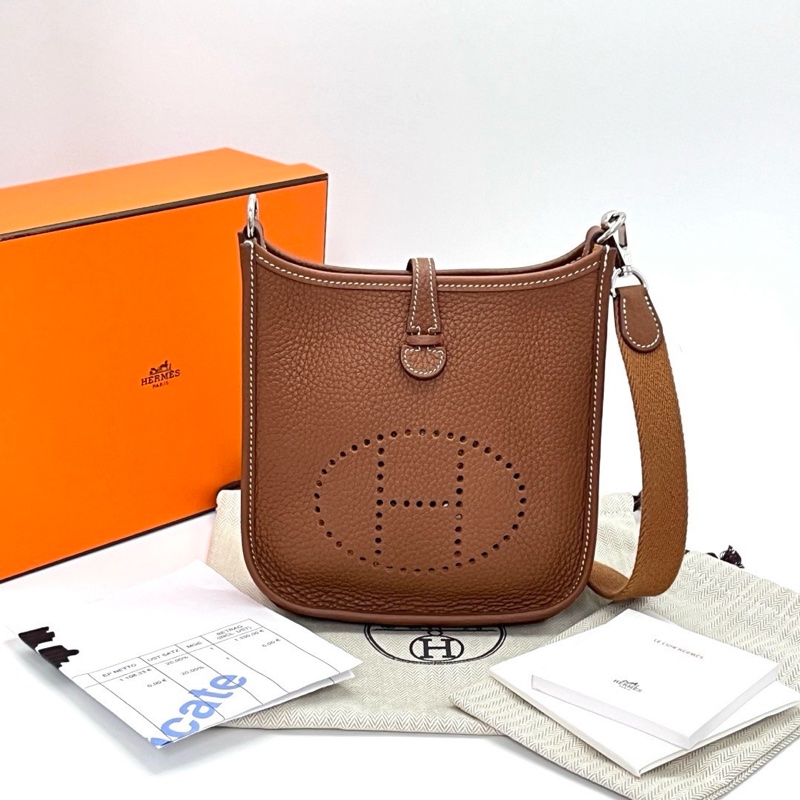 HERMES 金棕銀扣mini肩背斜背包18*18*6 98新配件盒子塵袋購證-1
