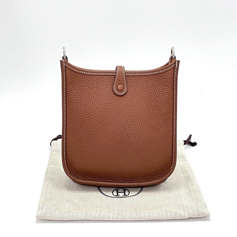 HERMES 金棕銀扣mini肩背斜背包18*18*6 98新配件盒子塵袋購證-6