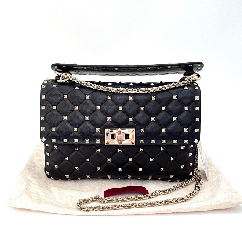 VALENTINO 黑色鉚釘肩背斜背包23*15*7 98新配件塵袋-1