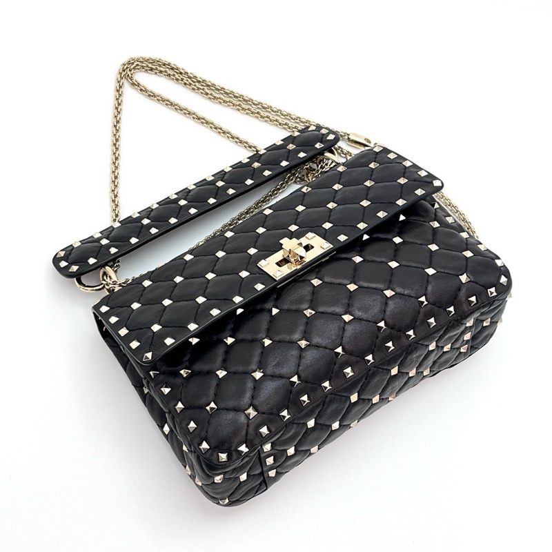 VALENTINO 黑色鉚釘肩背斜背包23*15*7 98新配件塵袋-5