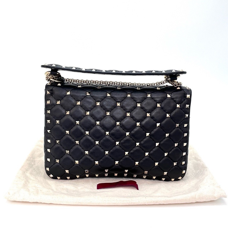 VALENTINO 黑色鉚釘肩背斜背包23*15*7 98新配件塵袋-6