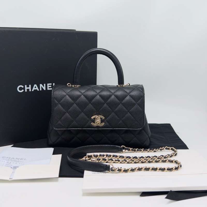 CHANEL 黑金黑手柄小號Cocohandle手提斜背包23*14*9 98新配件盒子塵袋購證-1
