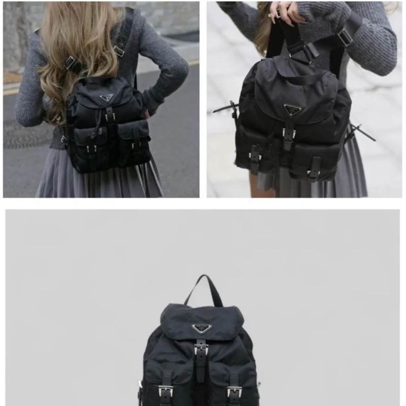 「JL精品代購」 9新 Prada  黑色 降落傘 後背包 中號-1