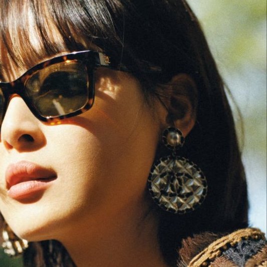 CHANEL - 金色圓形菱格皮穿鍊耳環-3