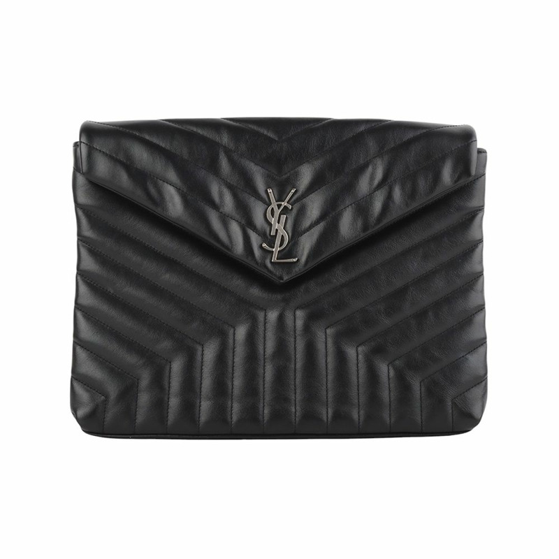 【包稅】SAINT LAURENT Matelassé 翻蓋 Loulou 手拿包 銀色-0