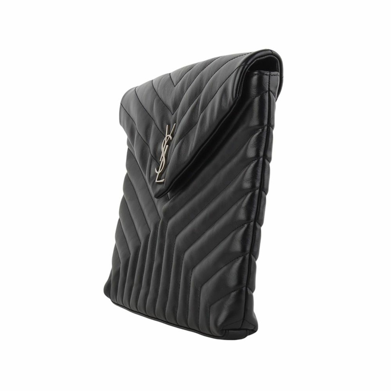 【包稅】SAINT LAURENT Matelassé 翻蓋 Loulou 手拿包 銀色-1