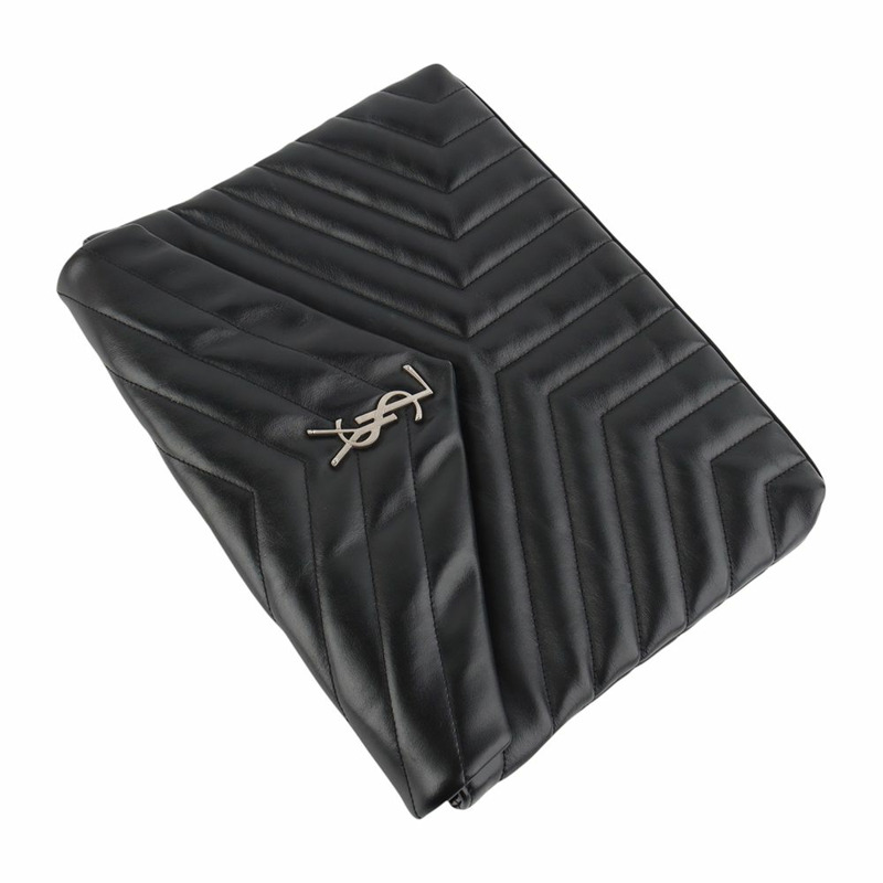 【包稅】SAINT LAURENT Matelassé 翻蓋 Loulou 手拿包 銀色-3