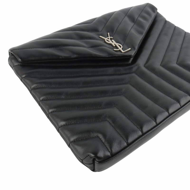 【包稅】SAINT LAURENT Matelassé 翻蓋 Loulou 手拿包 銀色-4