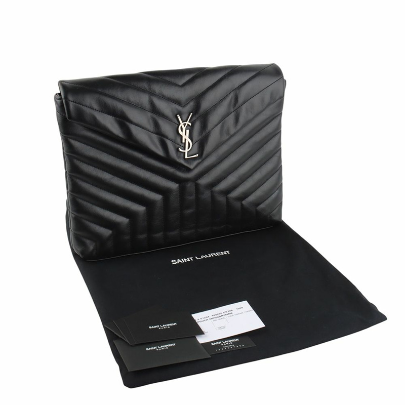 【包稅】SAINT LAURENT Matelassé 翻蓋 Loulou 手拿包 銀色-7