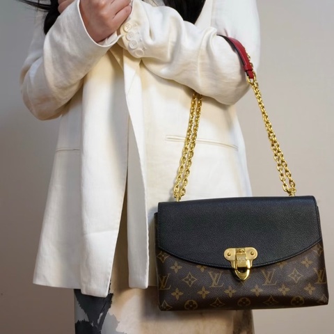 LV 黑拼老花金扣肩背斜背信封包26*17*7 98新配件塵袋