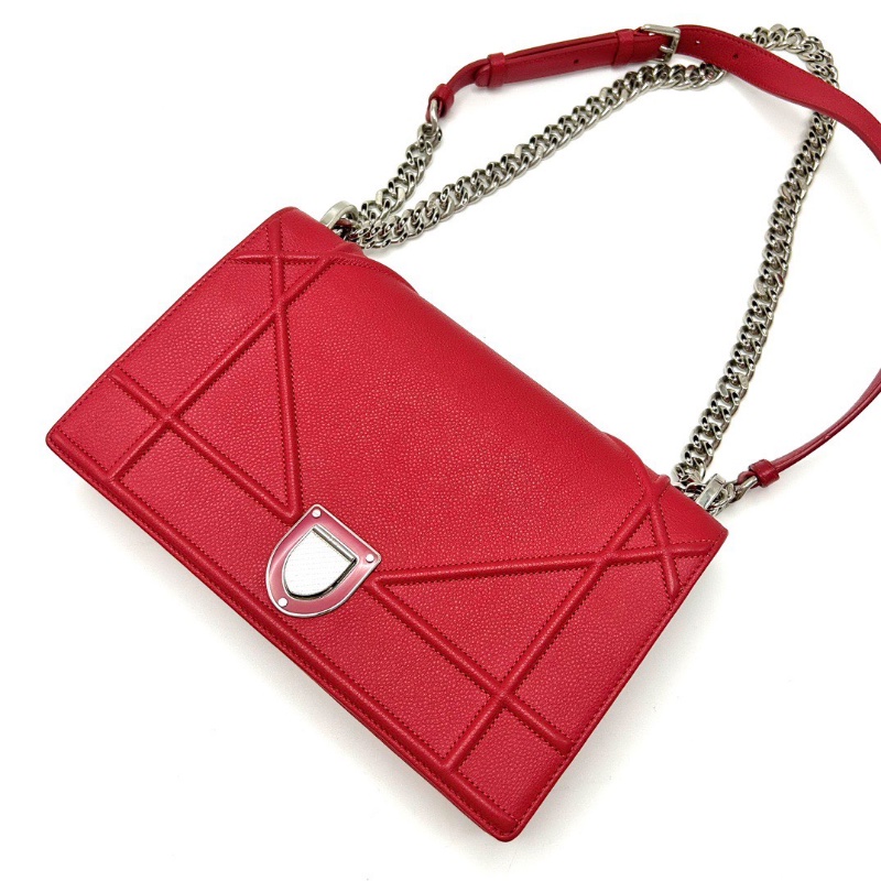 DIOR 紅色銀扣盾牌肩背斜背包包25*16*6 98新配件塵袋保卡-5