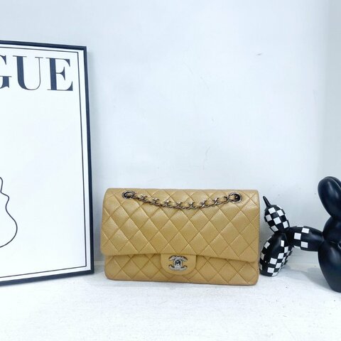 【CHANEL】香奈兒 Caviar Classic Flap Bag 25 焦糖色 銀扣 CF25 25x6x15 正品（二手）