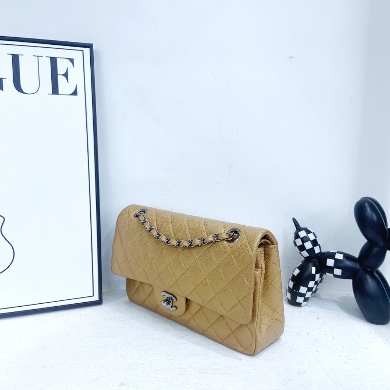 【CHANEL】香奈兒 Caviar Classic Flap Bag 25 焦糖色 銀扣 CF25 25x6x15 正品（二手）-2