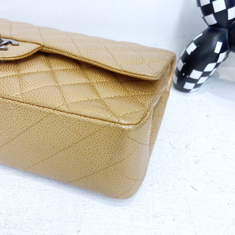 【CHANEL】香奈兒 Caviar Classic Flap Bag 25 焦糖色 銀扣 CF25 25x6x15 正品（二手）-4