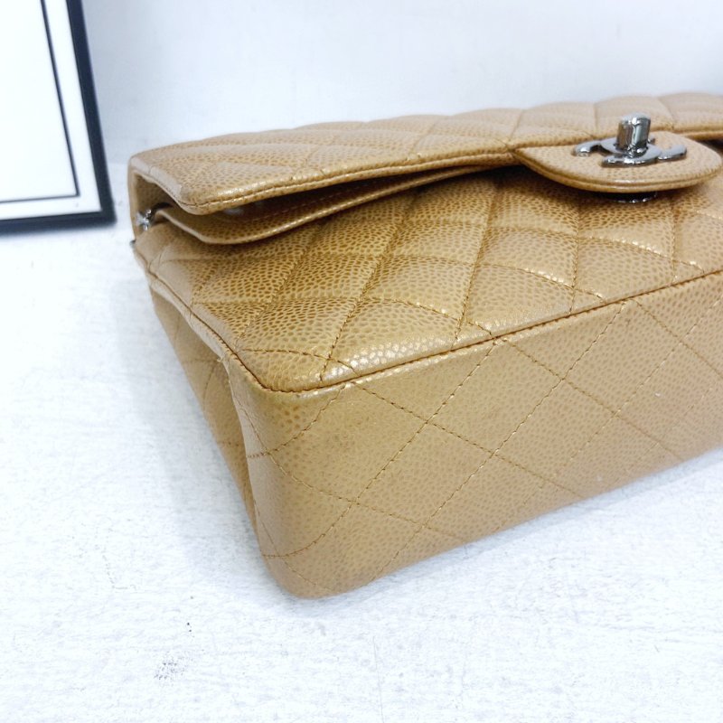 【CHANEL】香奈兒 Caviar Classic Flap Bag 25 焦糖色 銀扣 CF25 25x6x15 正品（二手）-5