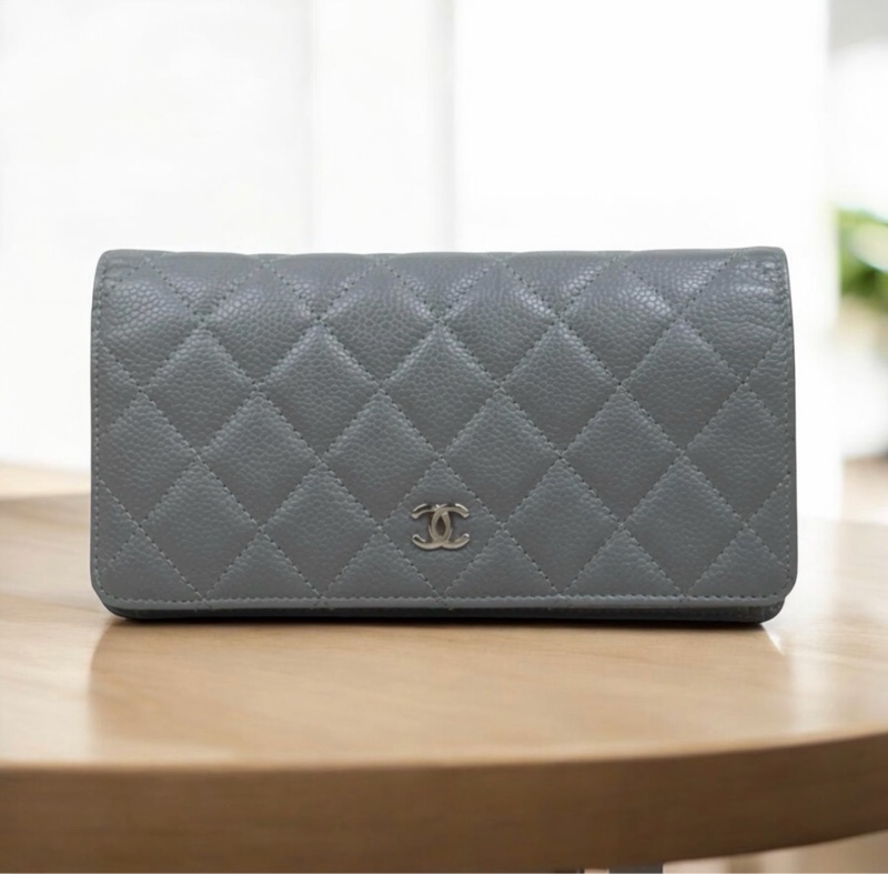 「JL精品代購」 9新 Chanel 香奈兒 灰色長夾-0