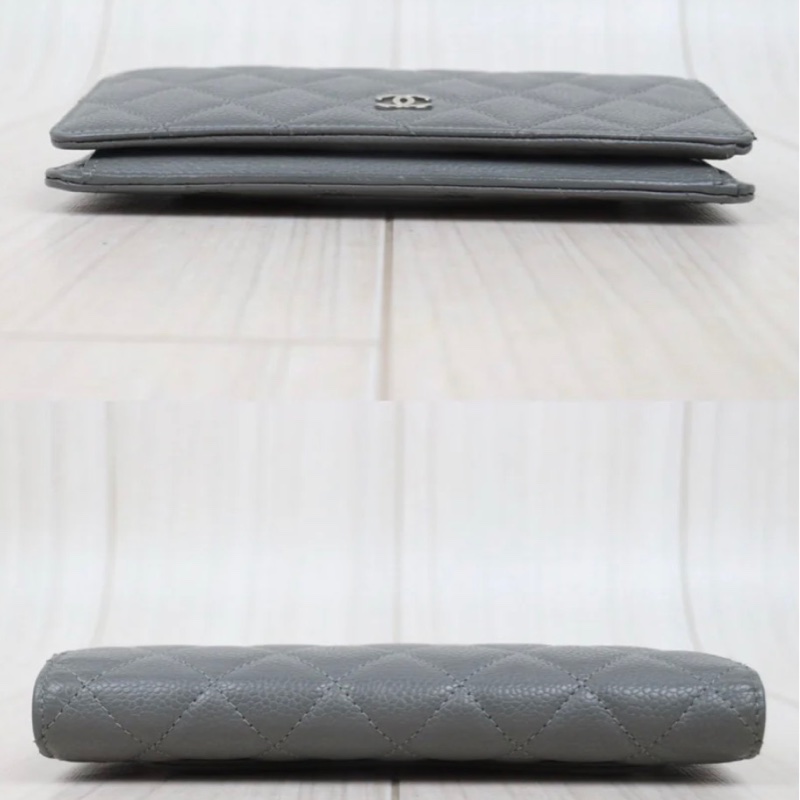 「JL精品代購」 9新 Chanel 香奈兒 灰色長夾-4