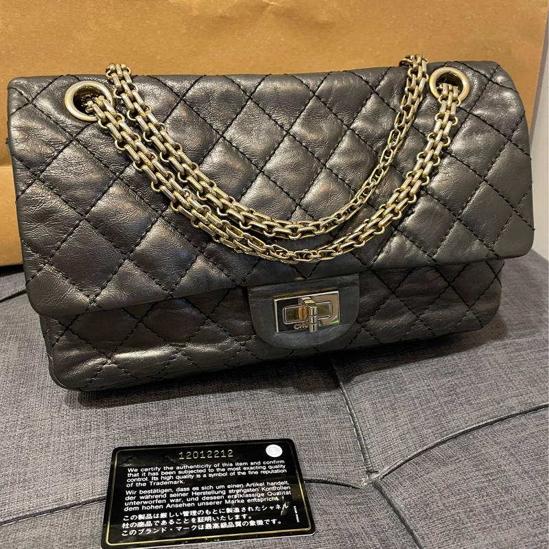 香奈兒 CHANEL 2.55黑銀.油蠟牛皮-0