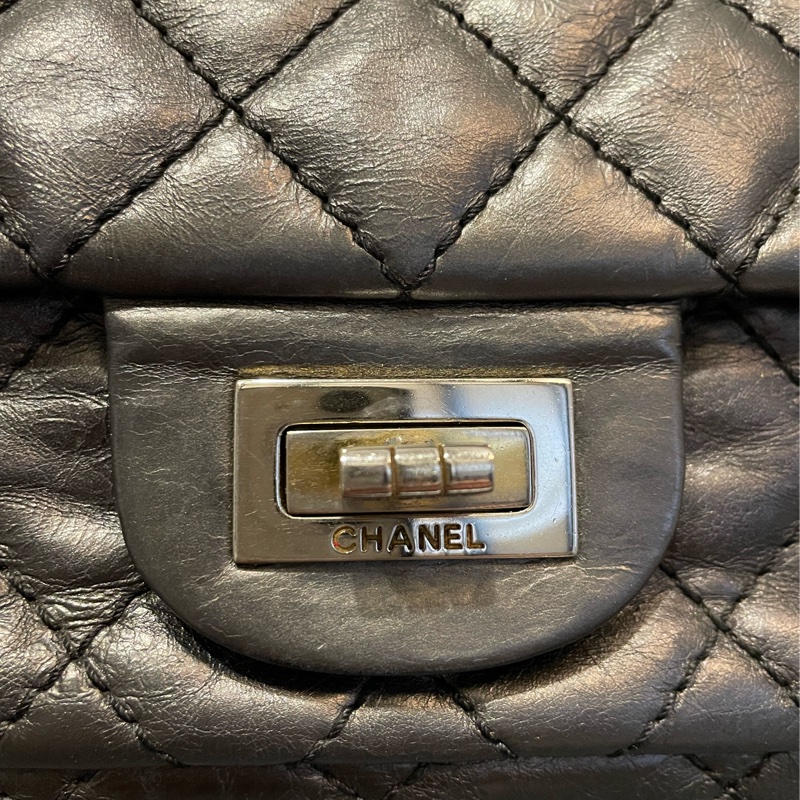 香奈兒 CHANEL 2.55黑銀.油蠟牛皮-4