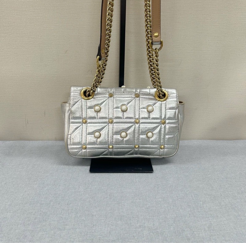 【潮人之選✨全網最低價】Gucci 古馳 GG Marmont 22 珍珠扣太空銀 馬蒙鏈條包 單肩斜背包-1