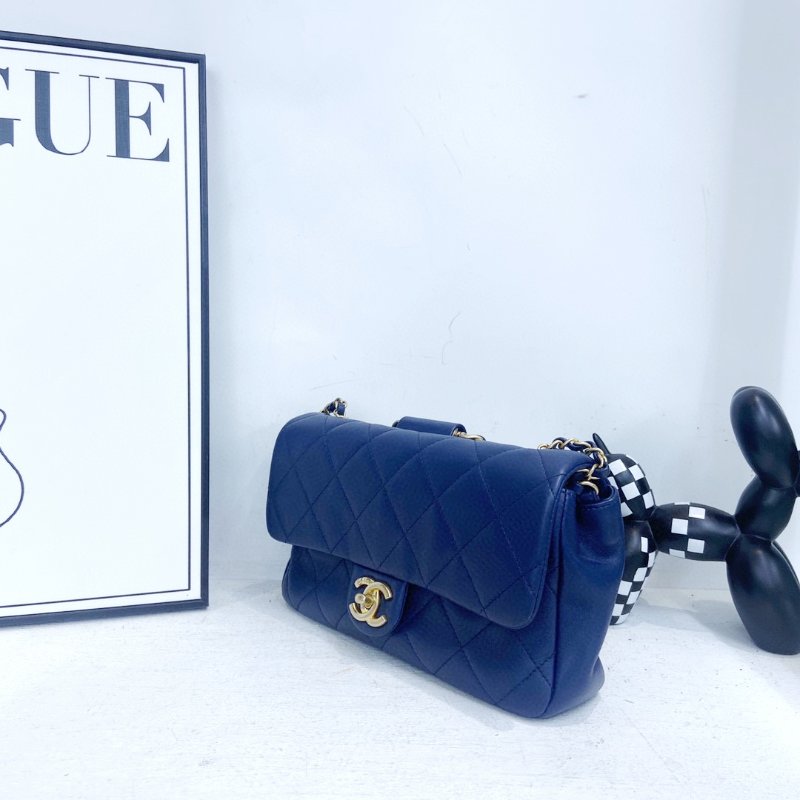 【CHANEL】香奈兒 Lambskin Classic Flap Bag 25 Handle 藍色 金扣 CF25手柄 25x6x14 正品（二手）-2