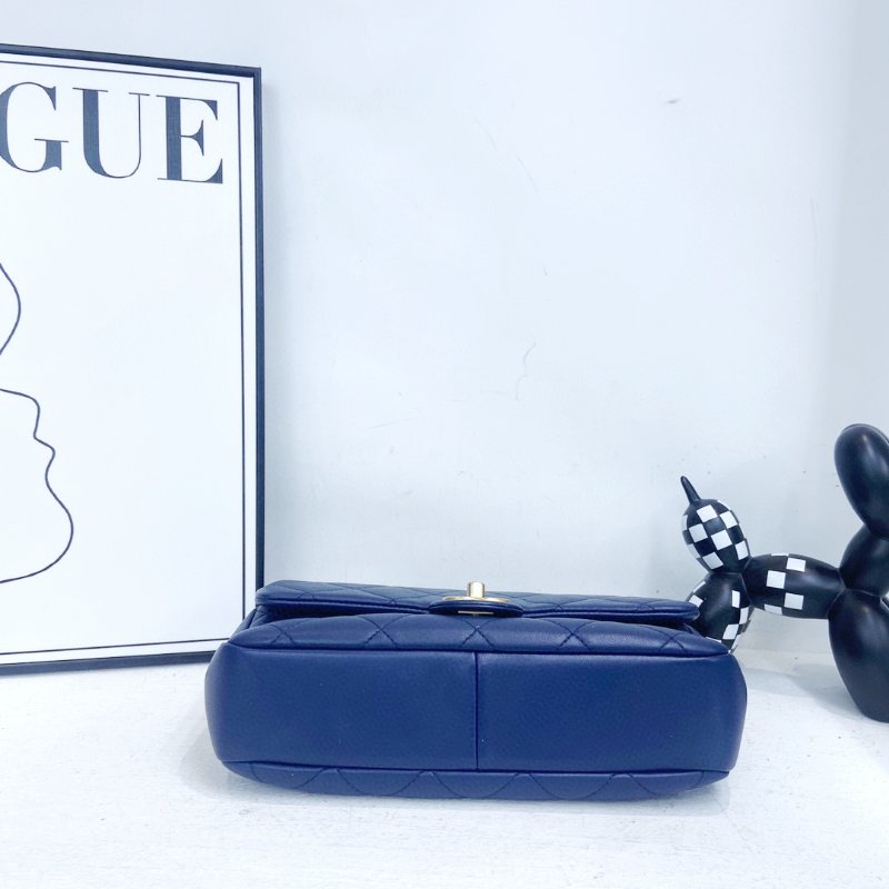 【CHANEL】香奈兒 Lambskin Classic Flap Bag 25 Handle 藍色 金扣 CF25手柄 25x6x14 正品（二手）-3