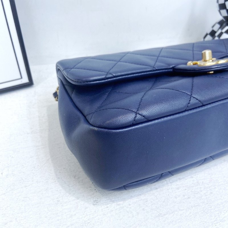 【CHANEL】香奈兒 Lambskin Classic Flap Bag 25 Handle 藍色 金扣 CF25手柄 25x6x14 正品（二手）-5