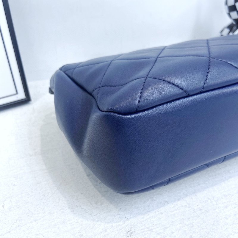 【CHANEL】香奈兒 Lambskin Classic Flap Bag 25 Handle 藍色 金扣 CF25手柄 25x6x14 正品（二手）-7