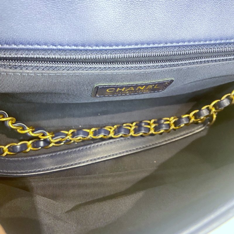 【CHANEL】香奈兒 Lambskin Classic Flap Bag 25 Handle 藍色 金扣 CF25手柄 25x6x14 正品（二手）-8