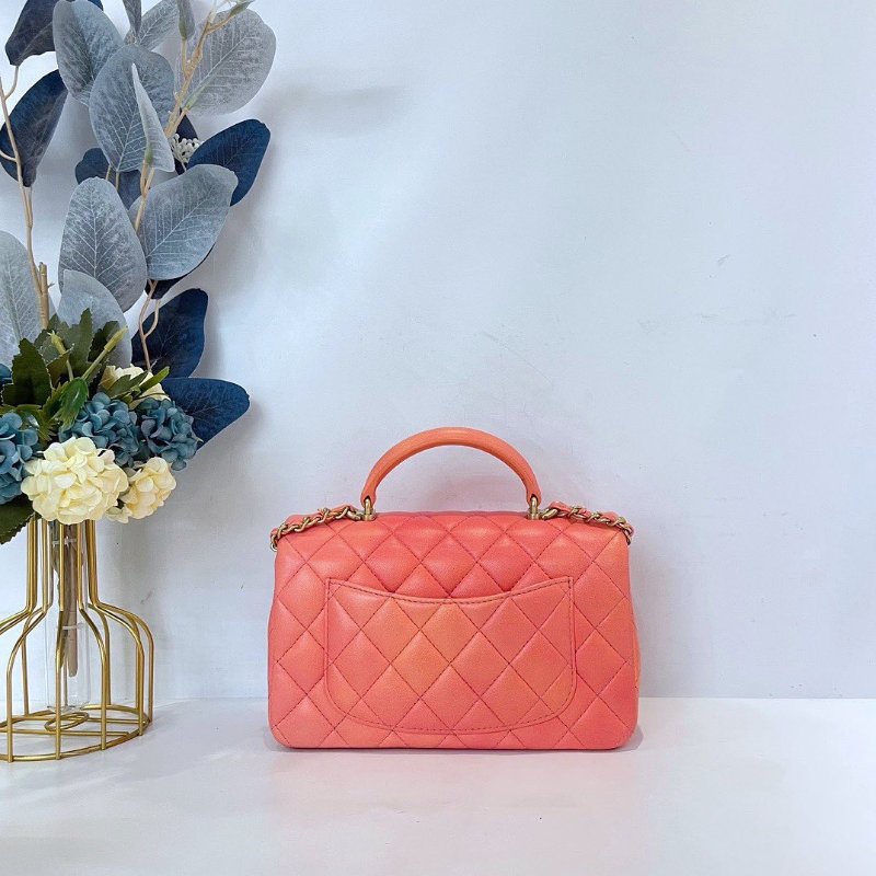 【CHANEL】香奈兒 Lambskin Classic Flap Bag 20 Handle 粉色漸變 金扣 CF20手柄 20x12x6 正品（二手）-2