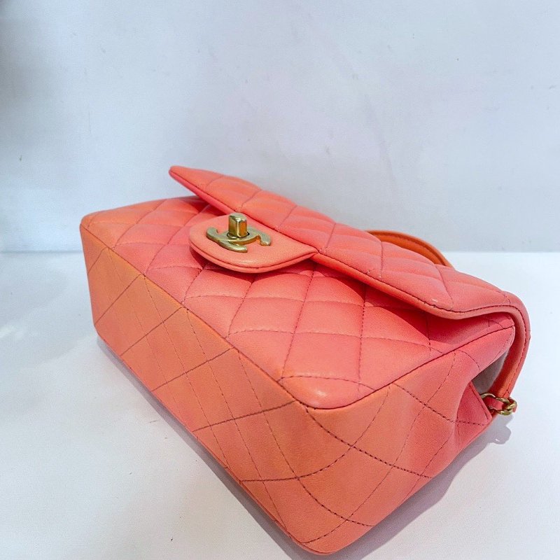 【CHANEL】香奈兒 Lambskin Classic Flap Bag 20 Handle 粉色漸變 金扣 CF20手柄 20x12x6 正品（二手）-3
