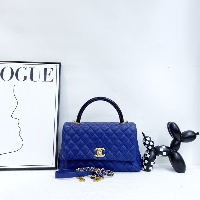 【CHANEL】香奈兒 Caviar／Snakeskin Cocohandle Medium 藍色 金扣 Cocohandle中號 29x18x12 正品（二手）-2