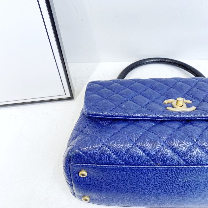 【CHANEL】香奈兒 Caviar／Snakeskin Cocohandle Medium 藍色 金扣 Cocohandle中號 29x18x12 正品（二手）-4
