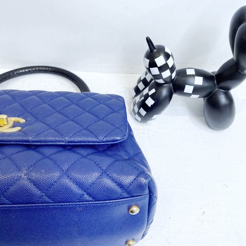 【CHANEL】香奈兒 Caviar／Snakeskin Cocohandle Medium 藍色 金扣 Cocohandle中號 29x18x12 正品（二手）-5