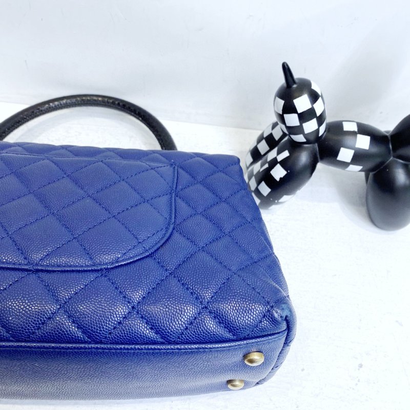 【CHANEL】香奈兒 Caviar／Snakeskin Cocohandle Medium 藍色 金扣 Cocohandle中號 29x18x12 正品（二手）-7