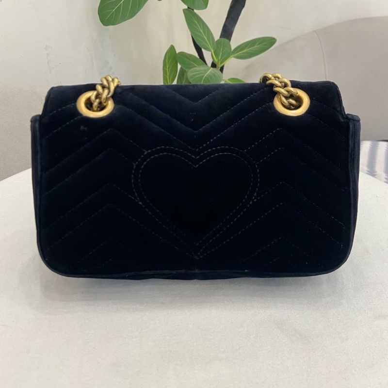 【95新✨全網最低價】Gucci古馳Marmont26 黑色絲絨鏈條包-1