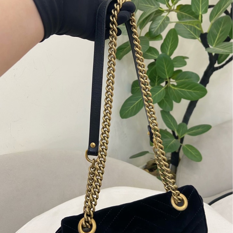 【95新✨全網最低價】Gucci古馳Marmont26 黑色絲絨鏈條包-7