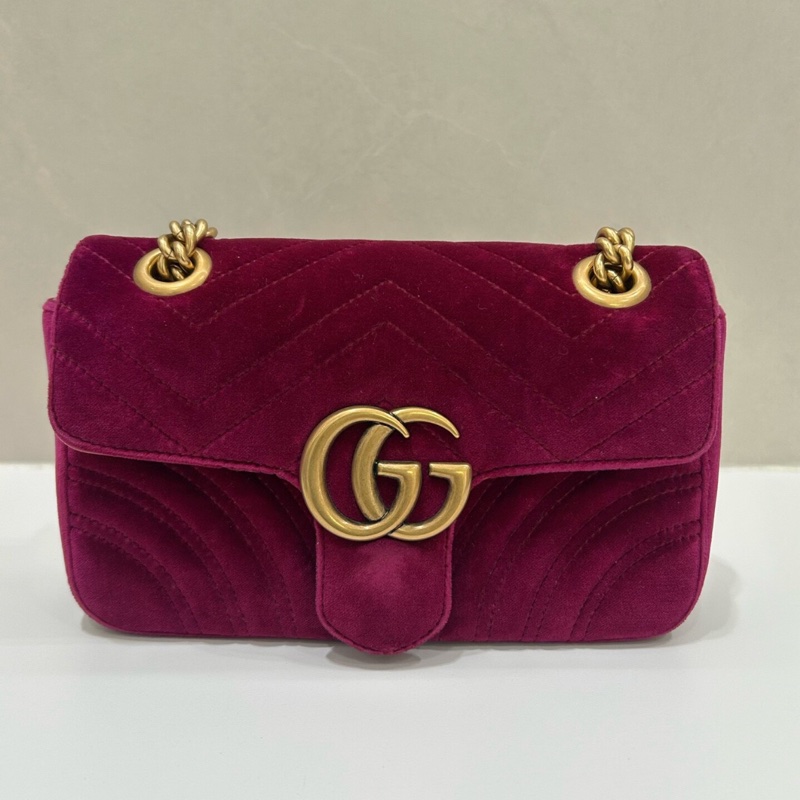 【95新✨全網最低價】Gucci古馳Marmont26 黑色絲絨鏈條包-0