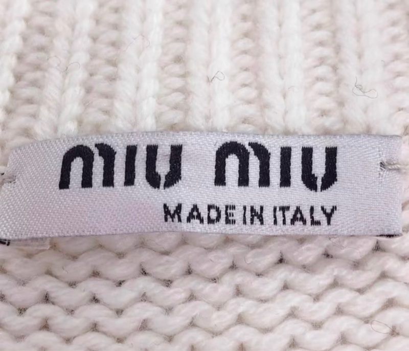 MIU MIU  粉白間條毛衣開衫-4