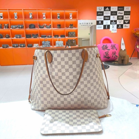【90%新✨經典保值】LV 路易威登 Neverfull 大號 白棋盤格 托特包