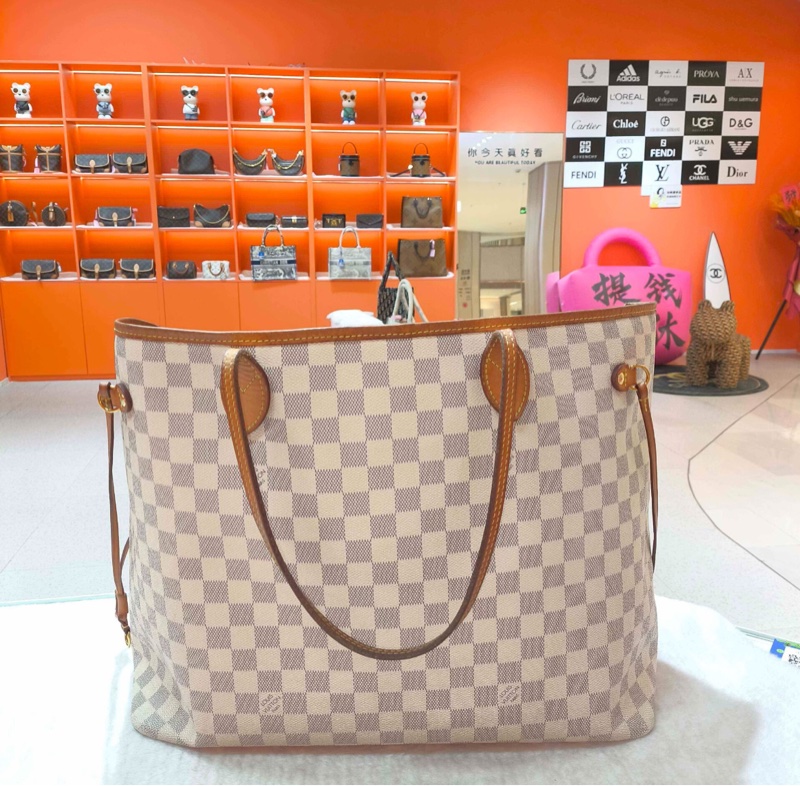 【90%新✨經典保值】LV 路易威登 Neverfull 大號 白棋盤格 托特包-1