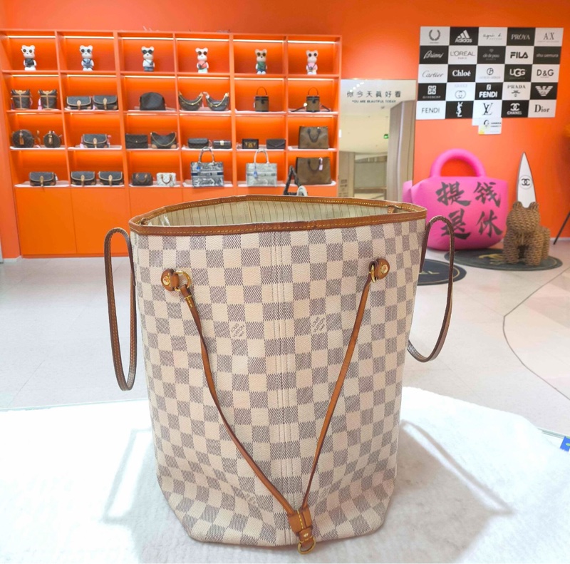 【90%新✨經典保值】LV 路易威登 Neverfull 大號 白棋盤格 托特包-4