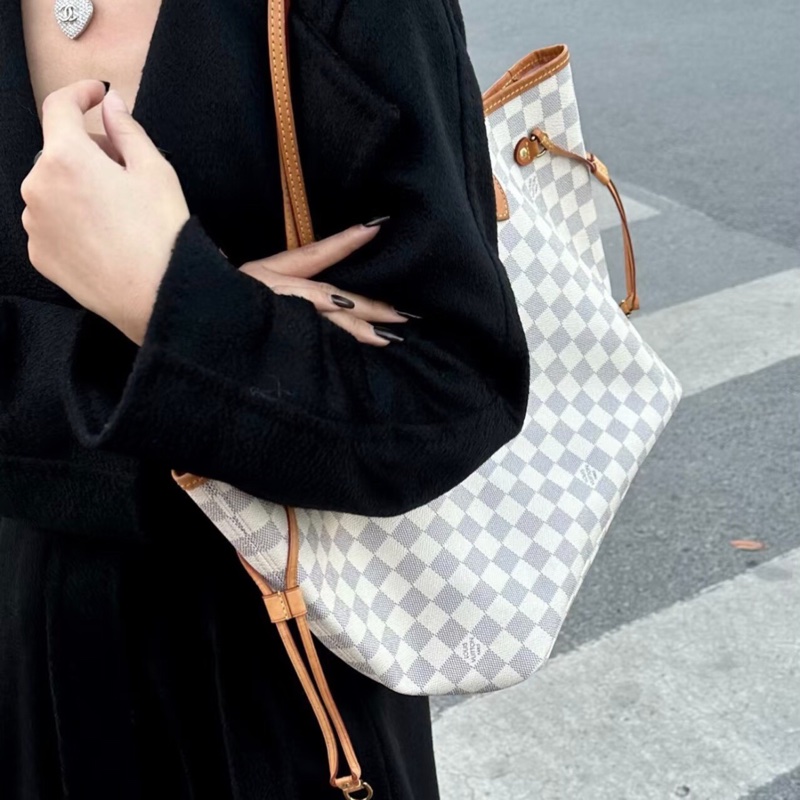 【90%新✨經典保值】LV 路易威登 Neverfull 大號 白棋盤格 托特包-7