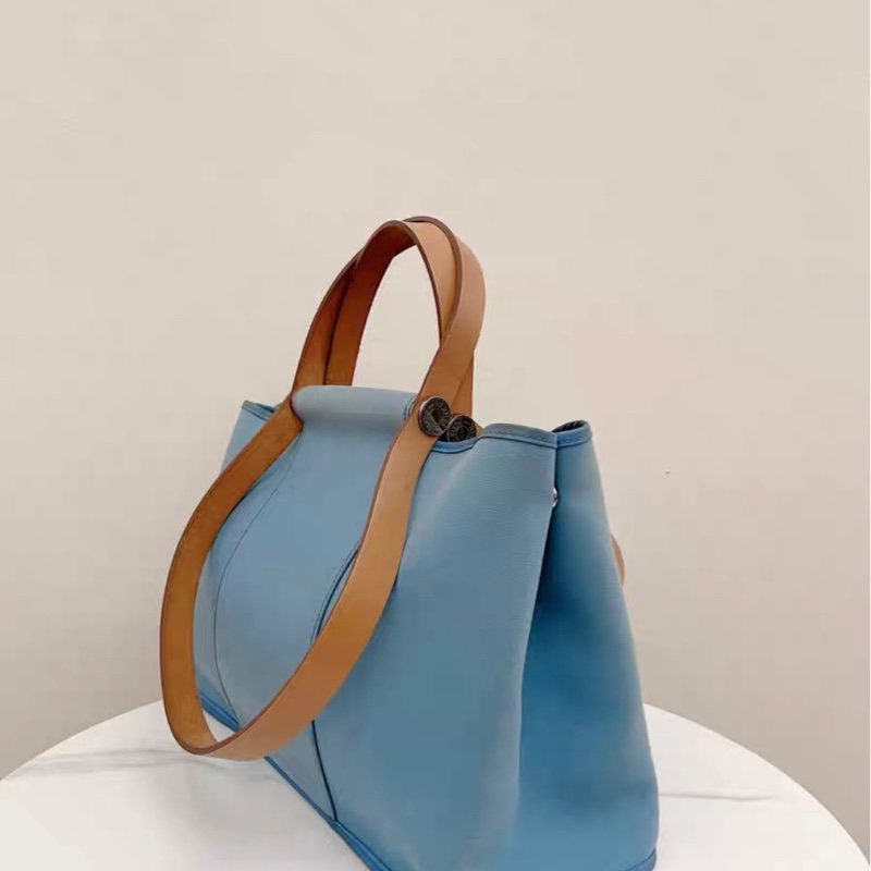 Hermes Cabag藍色帆布手提單肩包-3